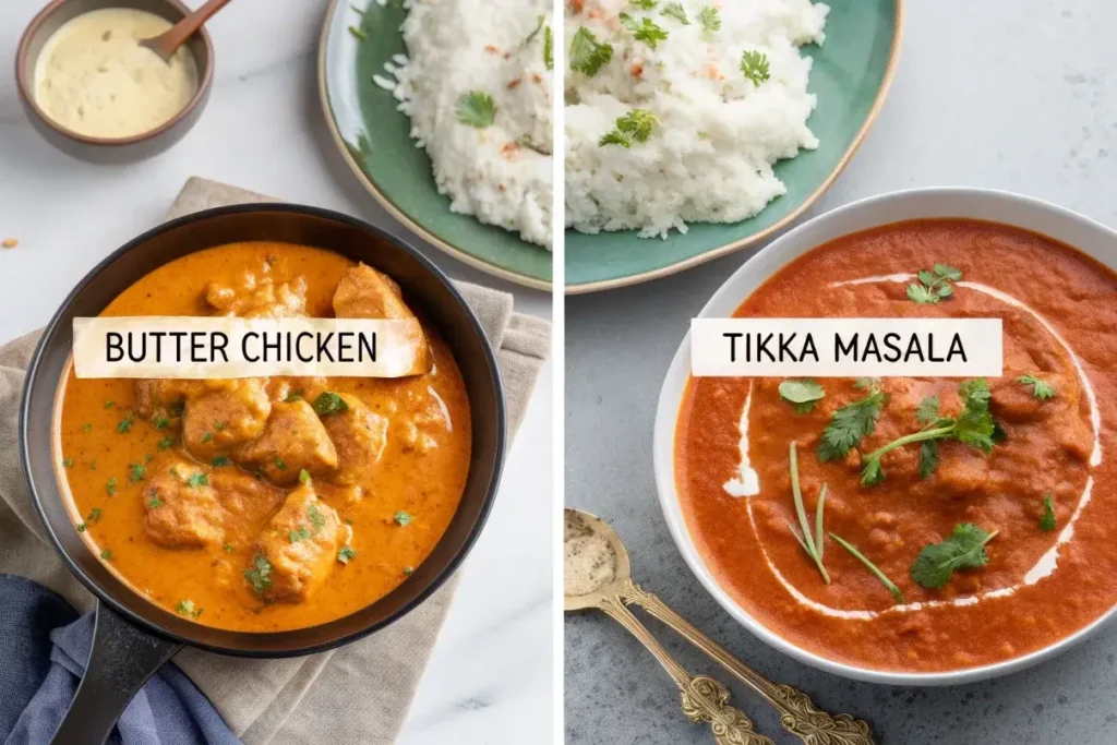 How many calories are in butter chicken vs tikka masala?